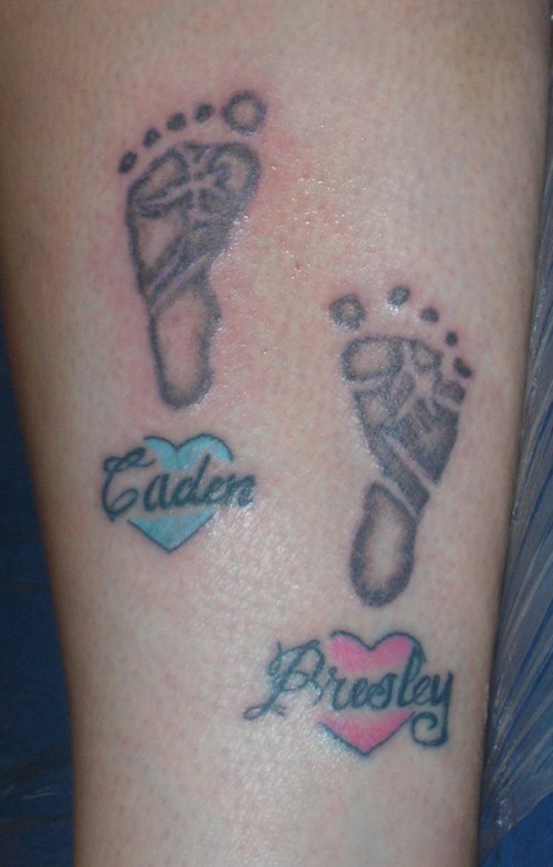 Baby Footprints Tattoos on Leg