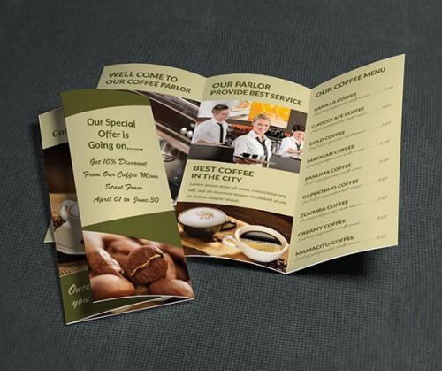 Coffee Parlor Tri Fold Brochure Design